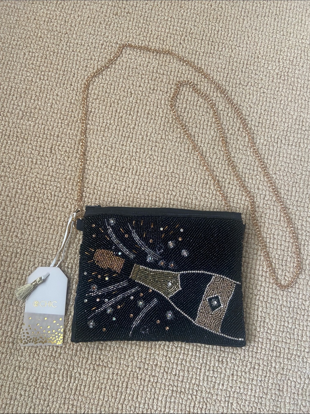 2 Chic Black Beaded Crossbody with Gold Accents